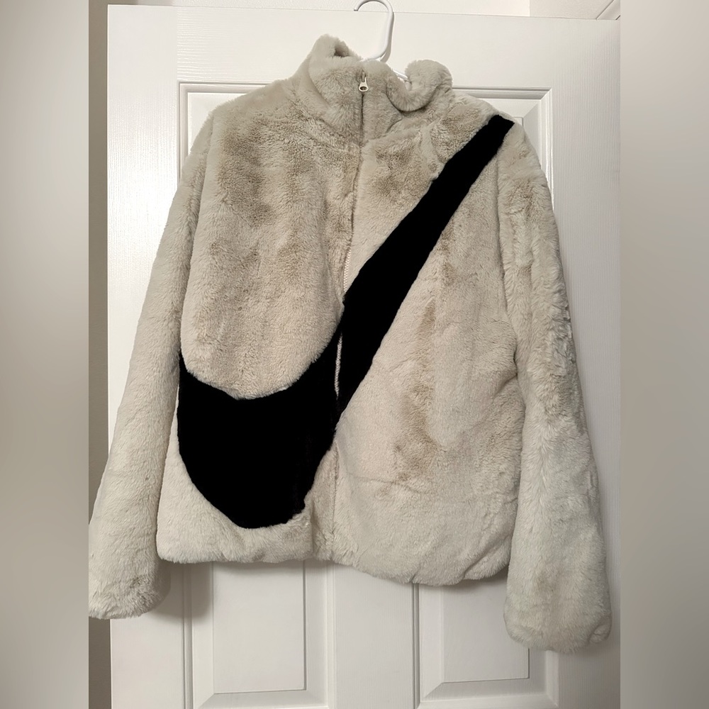 Nike Oversized Faux Fur Swoosh Jacket